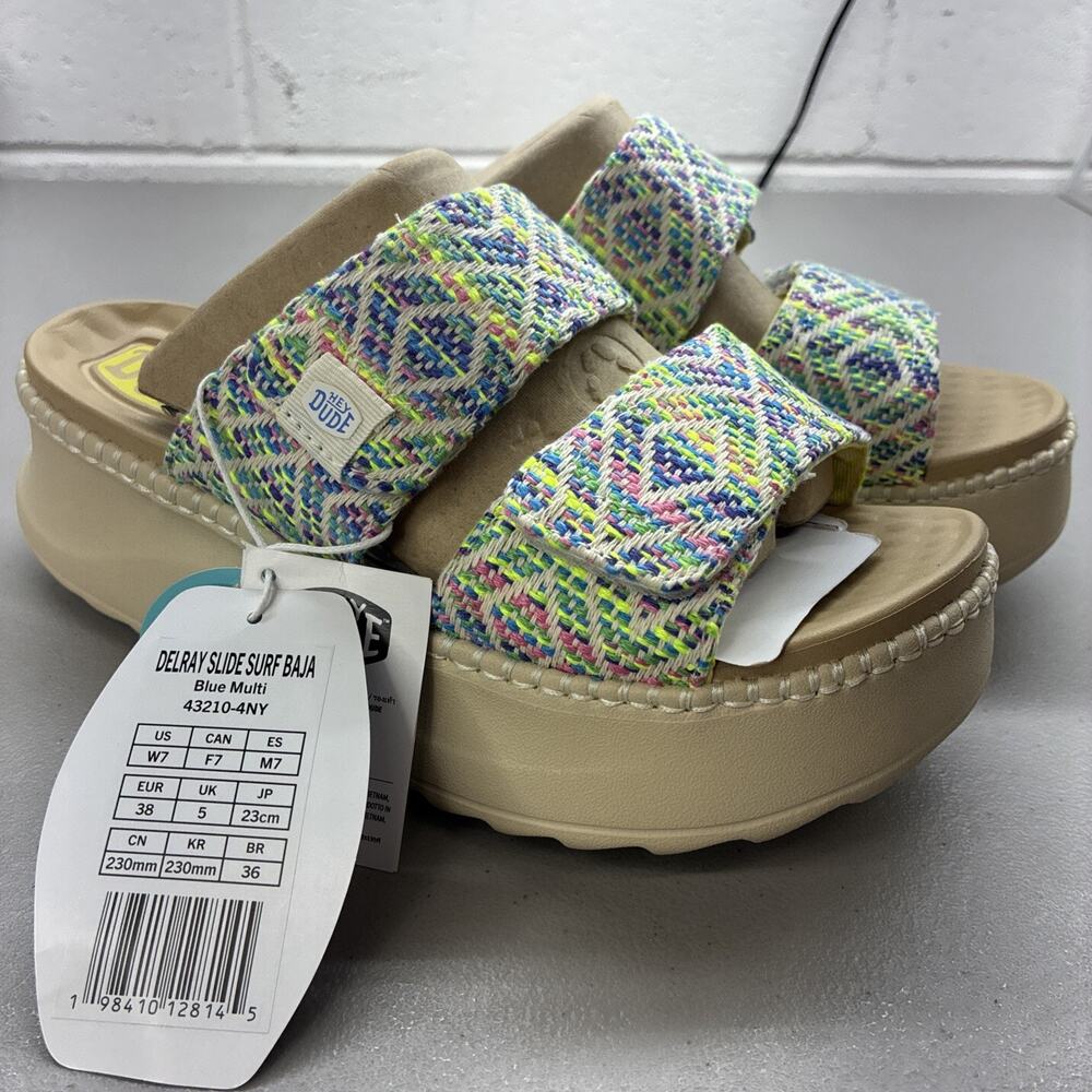 Hey Dude Delray Slide Surf Baja Sandal Women’s Size 7 Platform Slip On 43210-4NY